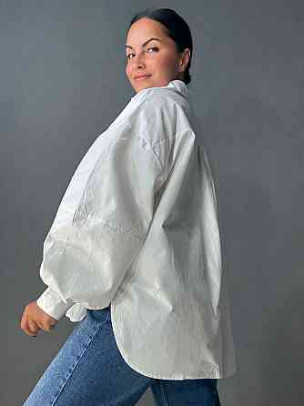 Сорочка жіноча Lan Lan 7503 оверсайз широка довга з пишним рукавом, білий, one size Київ