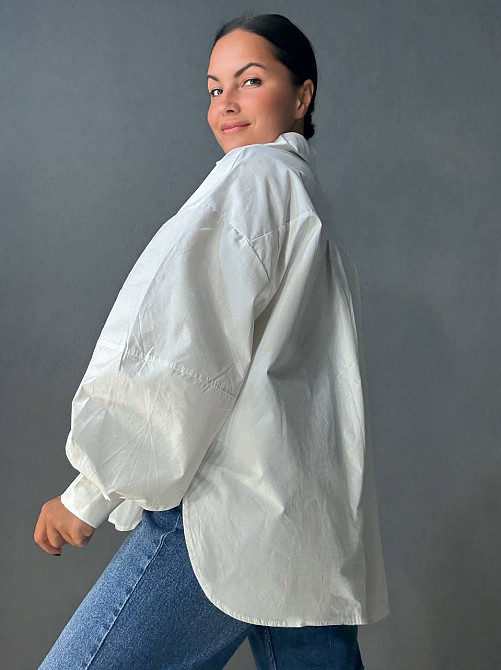 Сорочка жіноча Lan Lan 7503 оверсайз широка довга з пишним рукавом, білий, one size Київ - фото 4