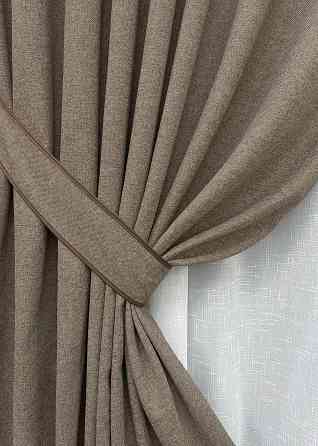 Комплект штор VR-Textil льон преміум ELEMENTA 100х270 2шт і Тюль 400х270 1864ш-115т сіро-коричневий з білим 71-070/2 Київ