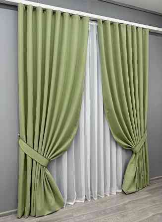 Комплект готовых штор VR-Textil Блэкаут двусторонний ASHEN NIGHT № 1841ш Оливковый 200х270 см 2 шт (32-255) Киев