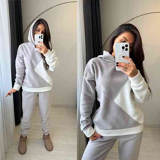 Жіночий теплий костюм-двійка: кофта та штани з двостороннього флісу Сірий, 50/52 Одеса