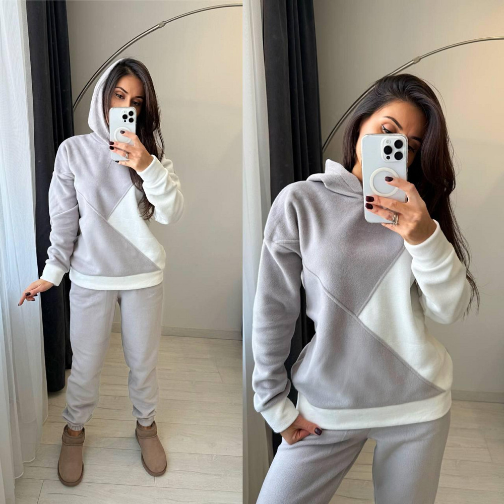 Женский теплый костюм двойка: кофта и брюки из двустороннего флиса Серый, 50/52 Одесса - изображение 1