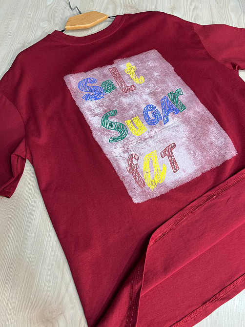 Футболка женская Y-Q 4047 оверсайз бордовая с принтом, бордовый, one size Киев - изображение 3