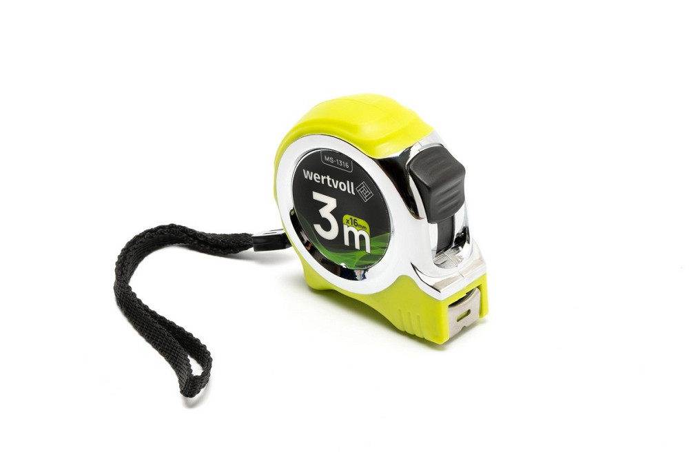 WERTVOLL Рулетка WERTVOLL 3 м×16 мм фіксатор полотна кнопка STOP покриття TPR нейлонове покритт Київ - фото 2