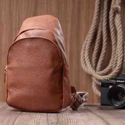 Сумка Vintage Жіноча через плече з екошкіри з акцентом на текстильну лямку Руда (22780) Вінниця