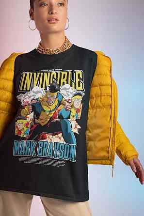 Футболка з аніме принтом Інвінкібле Марк Інвінкібле Суперхеро оверсайз (S/M/L) Чорний AnimeJ0848 Дніпро