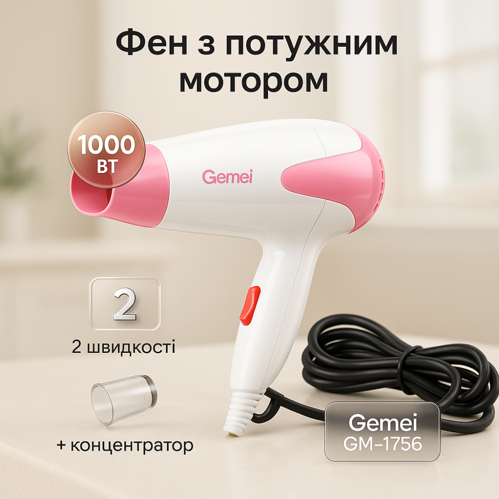 Фен с регулятором мощности и температуры Gemei, Женский фен для волос Хороший для дома FG-91 Львов - изображение 15