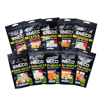 Сыр сушеный snEco Набор из 10 видов: Small 5 упаковок по 14 г + Микс с орехами 5 упаковок по 20 г (4823095054989) Винница - изображение 1