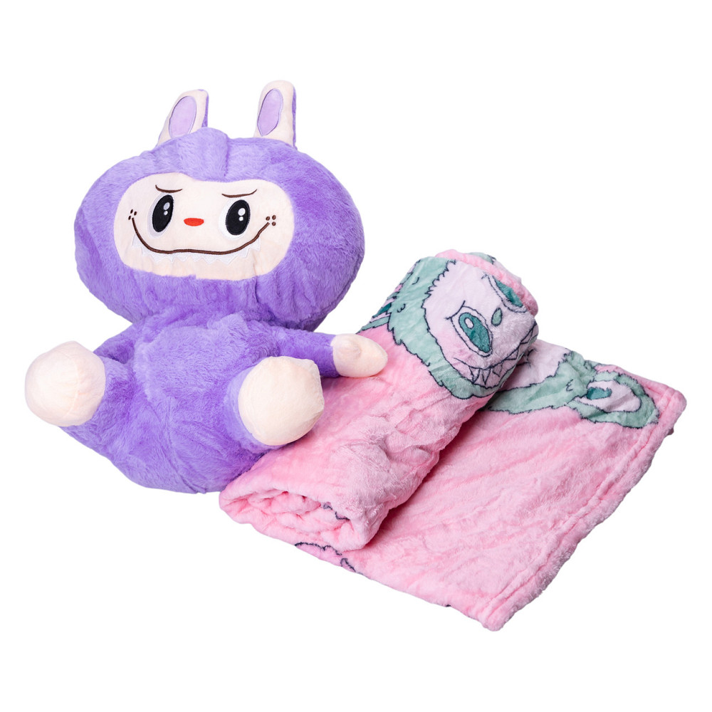 М'яка іграшка-плед, подушка 3 в 1 Лабубу 50 см Фіолетовий ТМ COLORFUL HOME LAB2V Коломия - фото 1