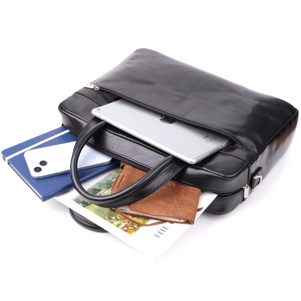 Вместительный мужской портфель с отделением для ноутбука из гладкой натуральной кожи Tony Perotti 20859_1 (9637-38 nero) Черный Киев - изображение 10