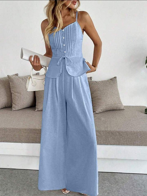 Женский летний брючный костюм двойка: топ и брюки лён Одесса - изображение 1