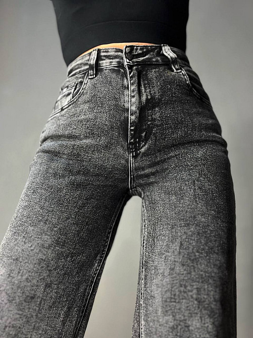 Джинсы женские Dragon 8101 palazzo jeans палаццо ровные от бедра стрейчевые темно серые, темно-серый Одесса - изображение 7