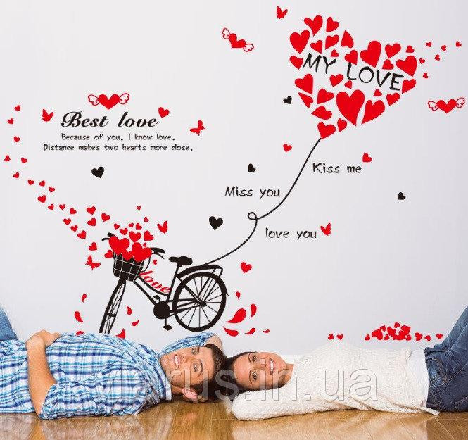 Вінілова наклейка на стіну Велосипед та серця Київ - фото 3