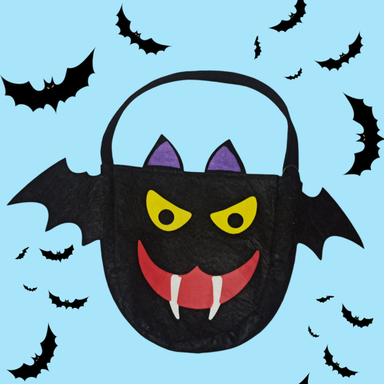 Сумка с фетра Летучая Мышь-вампир для конфет на Хеллоуин 20х20см черный Киев
