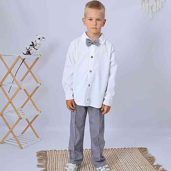 Вельветовий костюм для хлопчика/ костюм до школи сорочка біла + штани сірі + бабочка 116 Кам'янець-Подільський
