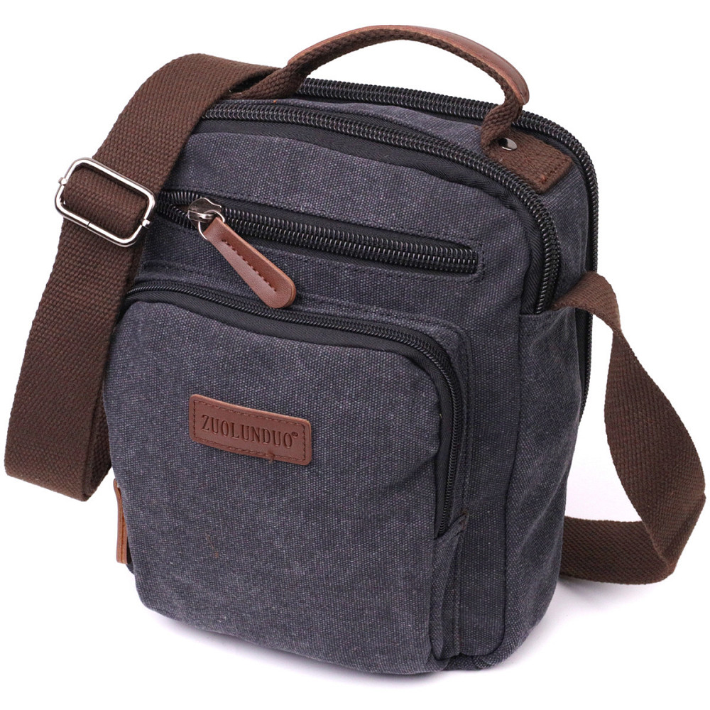 Функциональная вертикальная сумка для мужчин из текстиля Vintage 22237 Черный Киев - изображение 1