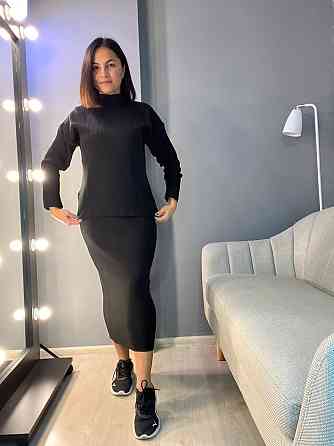 Костюм жіночий ENJOY 82345 светр зі спідницею довга рубчик в'язка one size чорний, чорний, one size Одеса