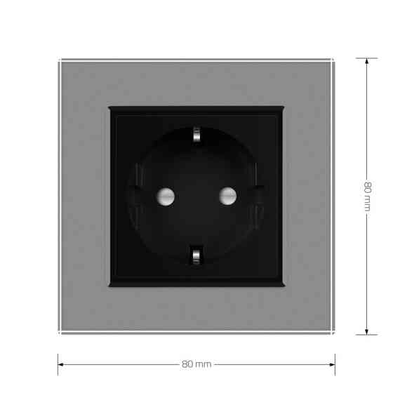 LIVOLO Електрична розетка з заземленням LIVOLO, чорна з сірою рамкою, шторки, скло, 250В 16А (V Коломия