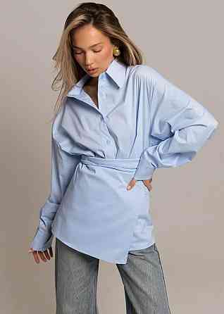 Жіноча базова приталена сорочка з поясом котон Одеса