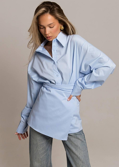 Жіноча базова приталена сорочка з поясом котон Одеса - фото 1