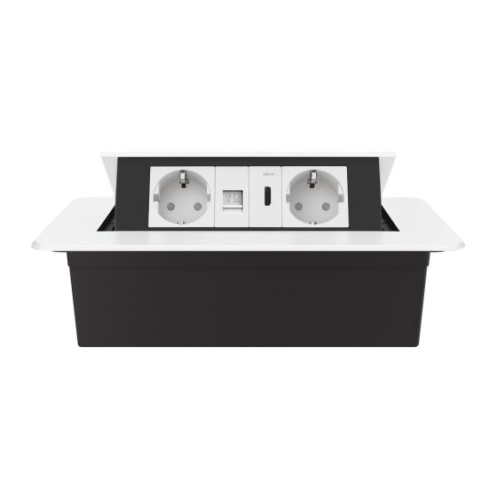 Меблева розетка потрійна LIVOLO біла, вбудована у стільницю для офісу/конференц-залу/кухні, з інтернет RJ-45, HDMI, висувна, з заземленням, плавне від Коломия