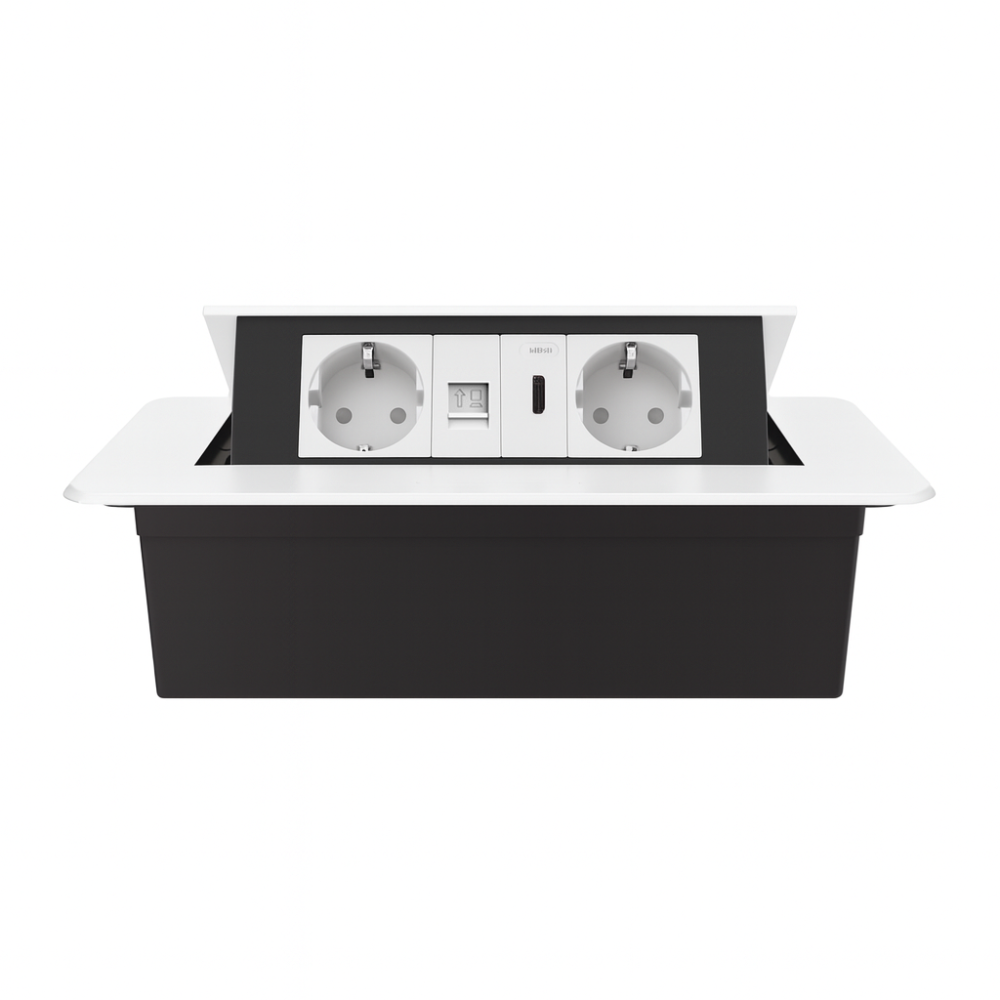 Меблева розетка потрійна LIVOLO біла, вбудована у стільницю для офісу/конференц-залу/кухні, з інтернет RJ-45, HDMI, висувна, з заземленням, плавне від Коломыя - изображение 1