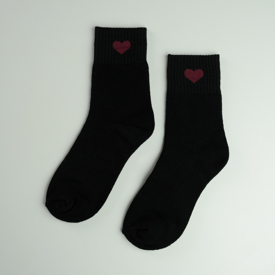 Теплые носки женские классические из сердечком однотонные GM Textile Высокие 36-41 Черный Сумы - изображение 2