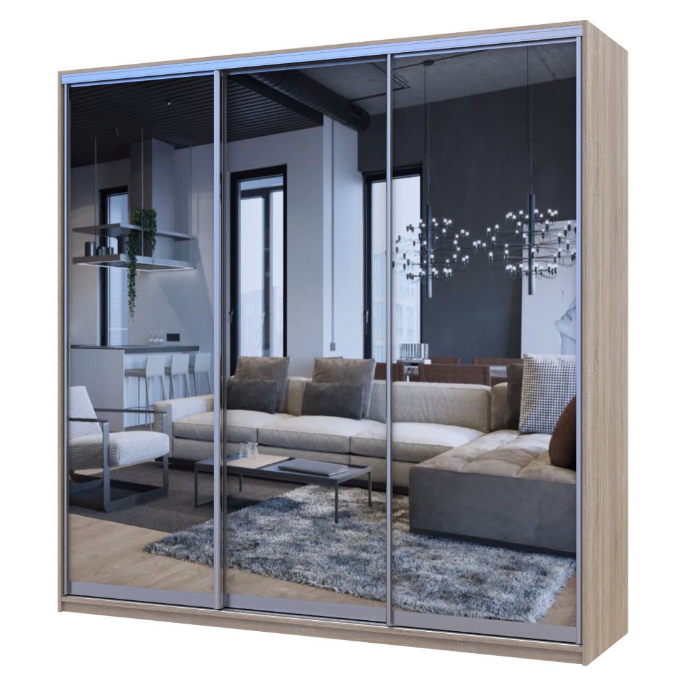 Шкаф-купе трехдверный Doros Сити Лайт 225х60х225 см Дуб сонома/3 Зеркала (DRS-011096) Львов - изображение 4