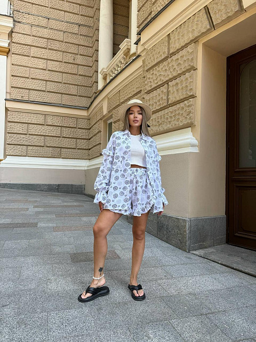 Жіночий принтований костюм двійка: сорочка і шорти з натурального мусліну Одеса - фото 8