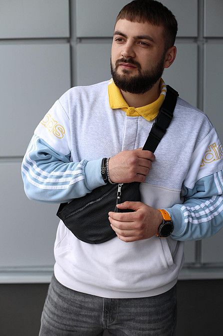 Бананка із натуральної шкіри, шкіряна сумка на пояс SKILL Line (Чорна) Суми - фото 6