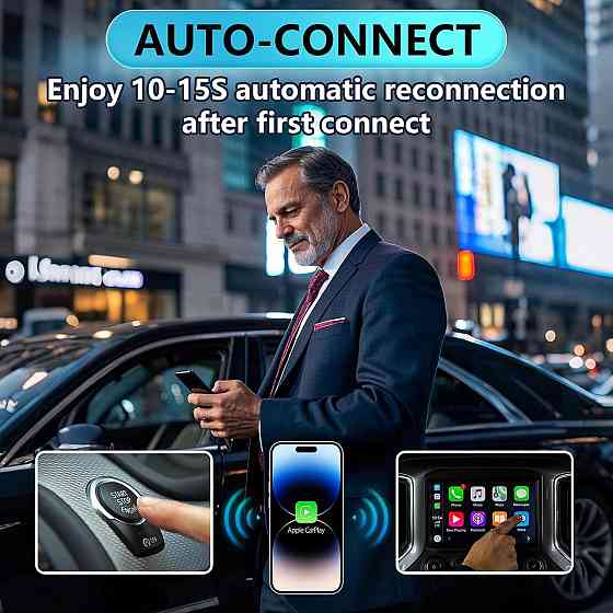 Беспроводной адаптер WCA-01 черный конвертер проводного CarPlay в беспроводной Android Auto 5GHz WiFi Киев