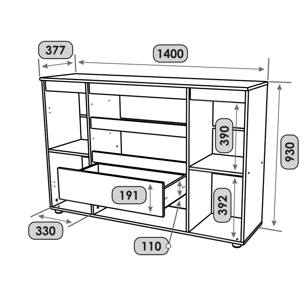 Комод Эверест КЛ-4 Лайт (телескопические) 140х38х93 см Дуб Крафт белый (DTM-071077) Львов - изображение 6