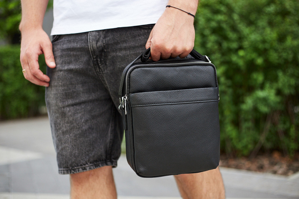 Чоловіча шкіряна сумка-месенджер Tiding Bag чорна Киев - изображение 6