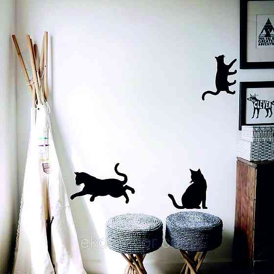 Декоративне настінне Панно «Коти», Декор на стіну 70*55 см. (3шт.), Чорний Київ