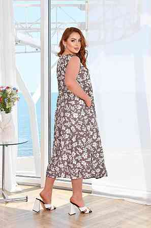 Женское легкое принтованное платье батал жатый лен Мокко, 56/58 Одесса