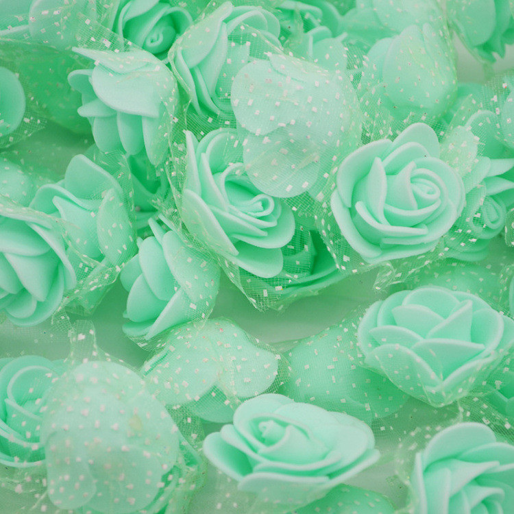 Головки цветов для рукоделия с фатином 50 штук 3 см ментоловый Киев - изображение 1