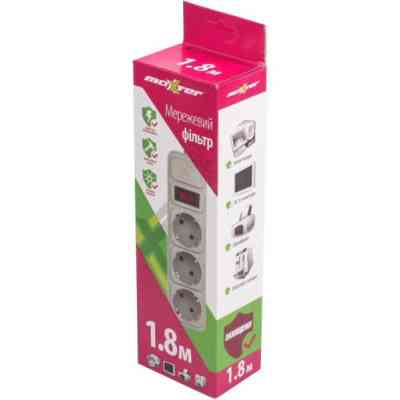 Мережевий фільтр живлення Maxxter SPM3-G-6G серый 1.8 м кабель, 3 розетки (SPM3-G-6G) Вінниця