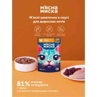 Вологий корм для кішок М'ясна Миска шматочки в соусі з куркою та печінкою 100 г (4820255192369) Вінниця