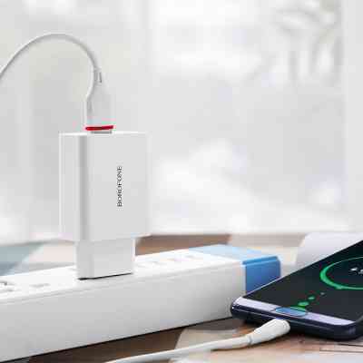 Зарядний пристрій BOROFONE BA21A Long Journey USB QC3.0 + cable USB to USB-C 18W White (6931474702487) Вінниця