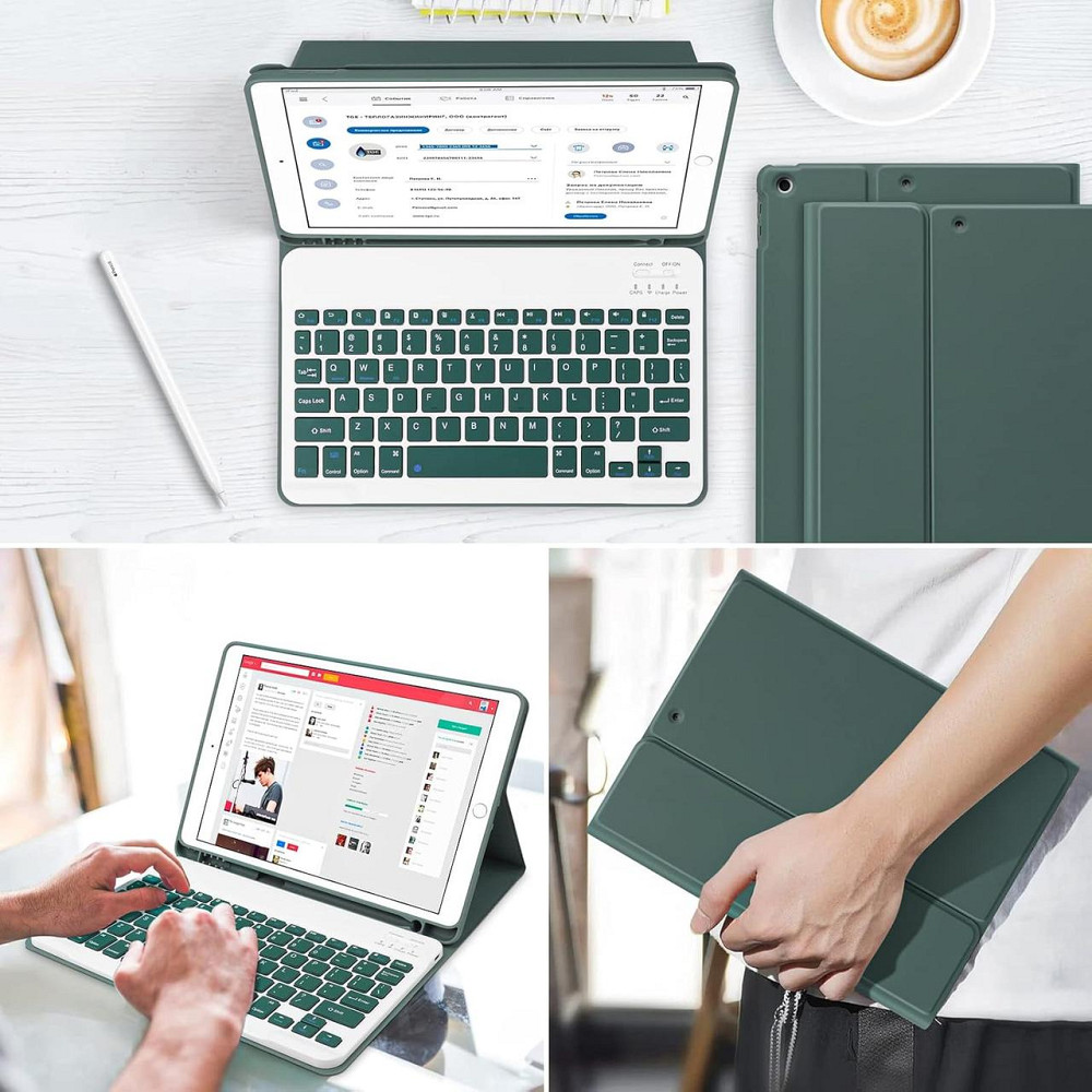 Чехол‑клавиатура для iPad 10.2 7/8/9 поколений Dark Green съемная беспроводная клавиатура отсек для Pencil Киев - изображение 5