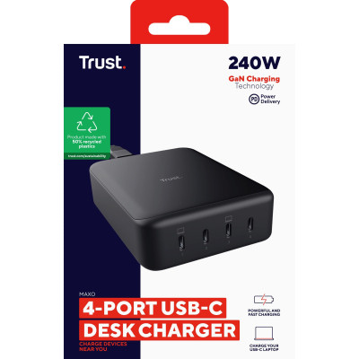 Зарядное устройство Trust Maxo 4xUSB-C PD240W GaN Black (25413_TRUST) Винница - изображение 8