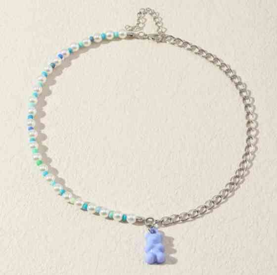 Бусы с мишками голубого цвета - длина 40см, (ругелируется), пластик Киев