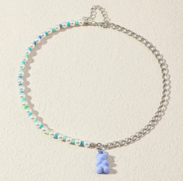 Бусы с мишками голубого цвета - длина 40см, (ругелируется), пластик Киев - изображение 1