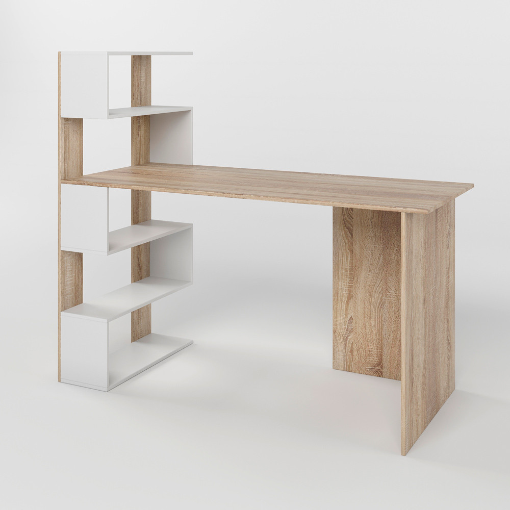 Cтол компьютерный с полками М-ЗОН Джеко 1416L левый Сонома/Нимфея Альба (белый) (MZN-031026) Львов - изображение 2