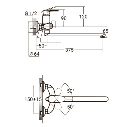 Змішувач KN d40мм для ванної гусак прямий 350мм дивертор вбудований картрідж Aquatica Житомир - изображение 4