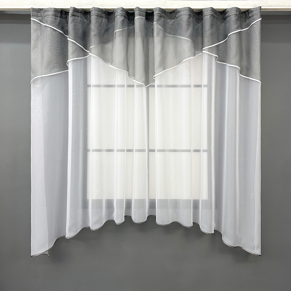 Кухонная тюль арка с ламбрекеном VR-Textil № 025к белый с графитовым 280х170 см (52-0430) Киев - изображение 6