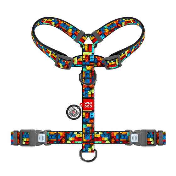 Шлея для собак анатомическая H-образная WAUDOG Nylon с QR паспортом, рисунок 