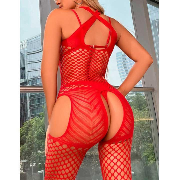 Бодістокінг у велику сітку - Червоний - S/M/L - Еротична білизна Вінниця - фото 7