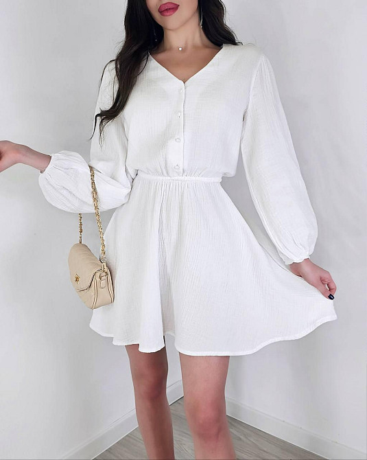 Женское легкое мини платье из натуральной ткани муслин Белый, 48/52 Одесса - изображение 1