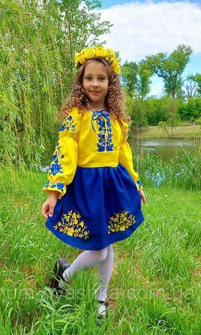 Платье вышиванка сине-желтый для девочки 